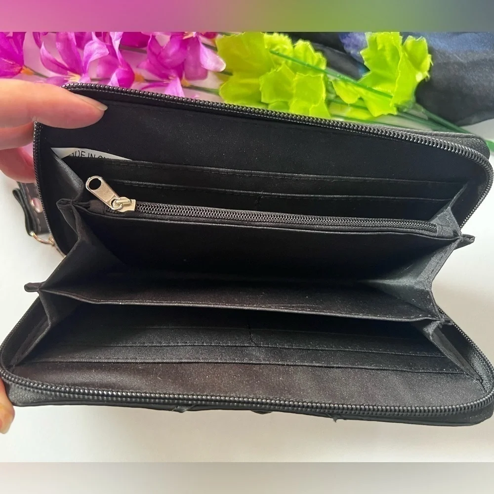 Black Embellished Cross Wristlet Wallet - Decorative Western Style